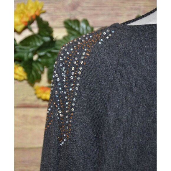 Cable & Gauge Women's Gray Studded 3/4 Dolman Sleeves Sweater Top Plus Size 2X - Picture 9 of 12